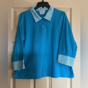 Bon Worth Kids Turquoise Polo with Checkered Collar